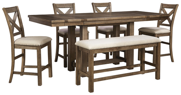 Moriville Signature Design Counter Height Table 6-Piece Dining Room Package